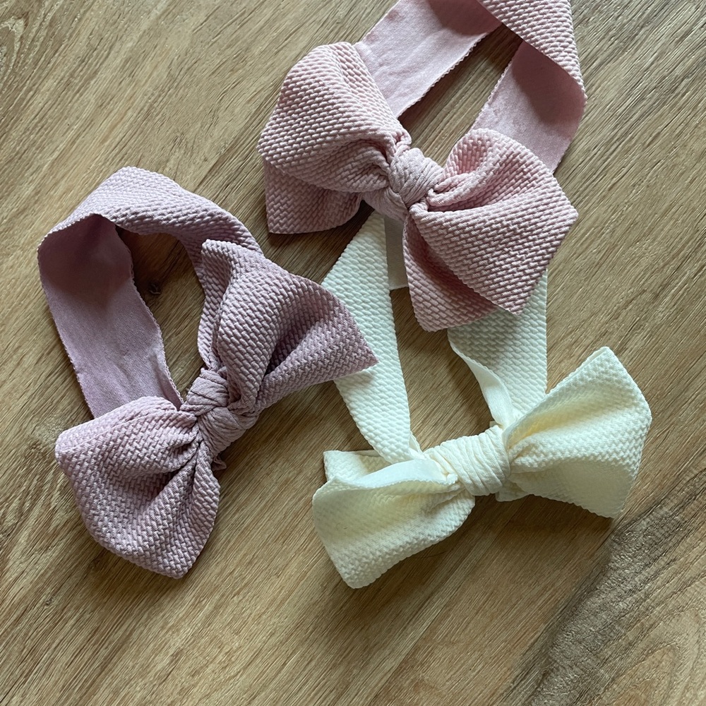 Baby Pink and White Bow Headbands